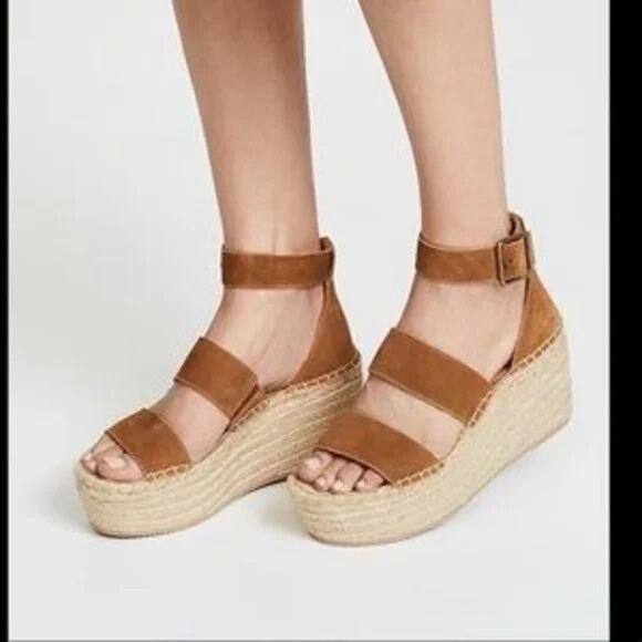 Soludos Palma Suede Espadrille Platform Wedge Sandals Ankle Strap Brown US 8 - Picture 1 of 5